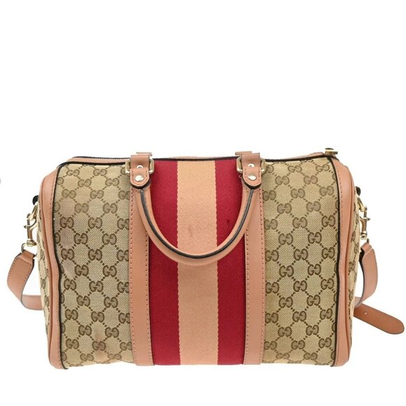 GUCCI Logo GG Pattern 2Way Shoulder Hand Bag Canvas Leather Brown Pink 81EF690 - Picture 3 of 15